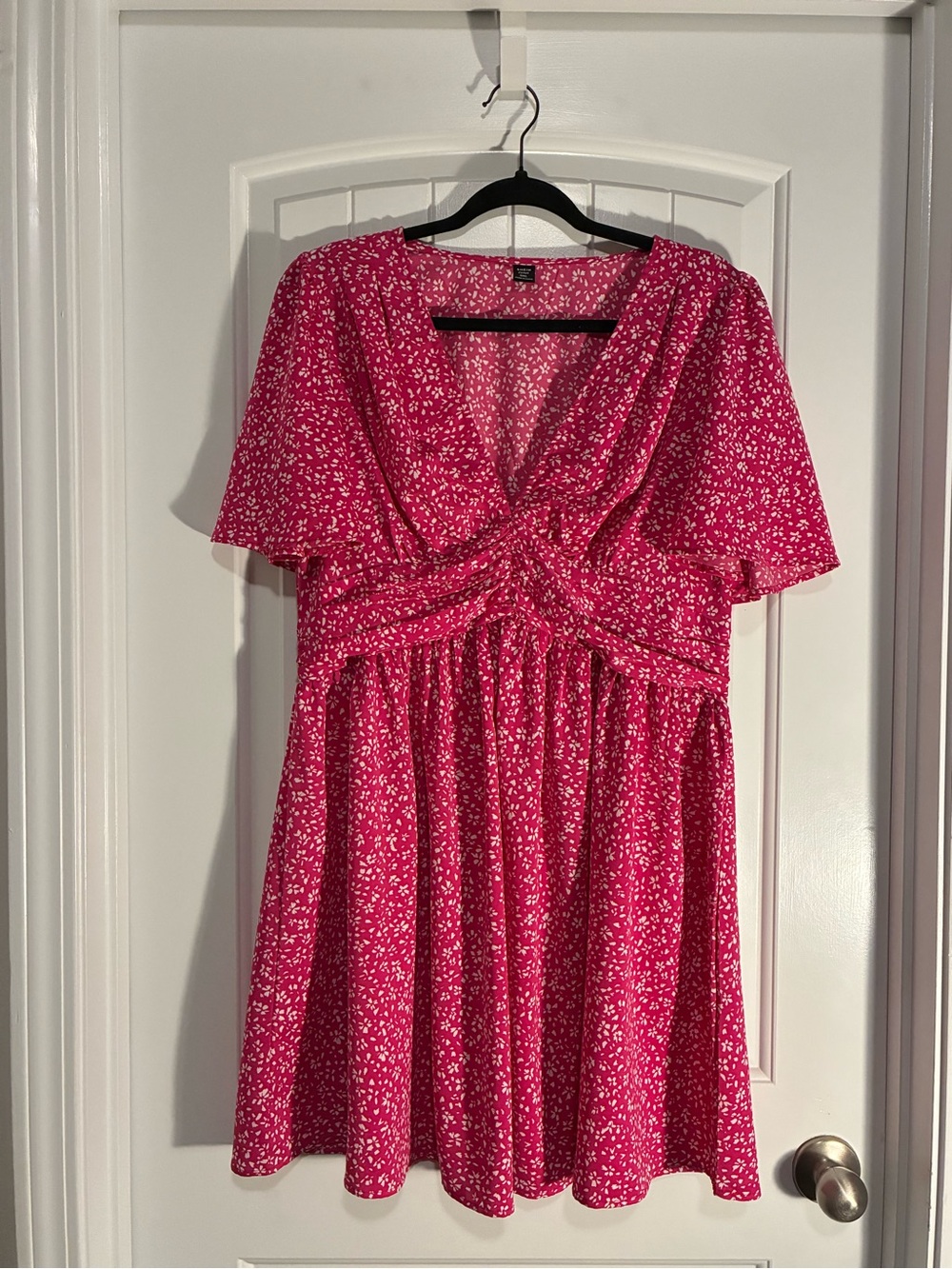 SHEIN Hot Pink Floral Twist-Front Mini Dress